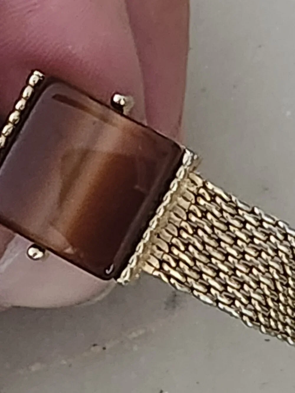 Vtg SWANK Gold Tone Mesh Wraparound Band Brown Square Stone Cufflinks